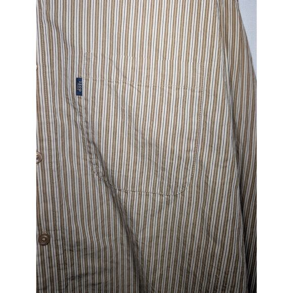 Izod Jeans Mens Striped Button Down Shirt Size XXL Cotton Textured Tan Brown NWT - Picture 3 of 10
